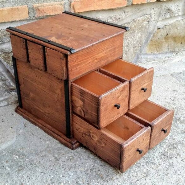 Wood storage box , wooden chest of drawers , rustic wood jewelry box  handmade in Italy