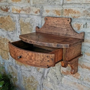 Rustic shelf with drawer ,  reclaimed wood shelf , 100% handmade in Italy , rustic style