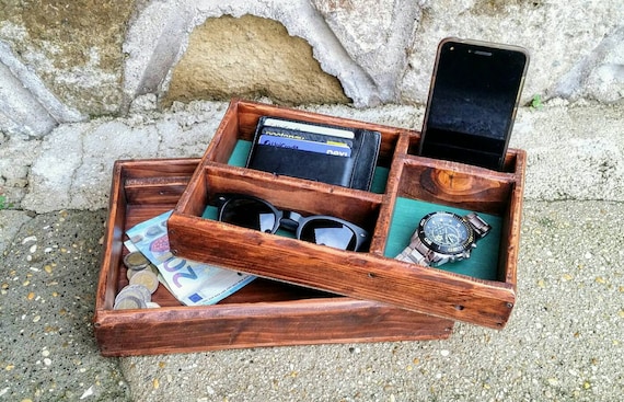 Mens Valet Tray , Wooden Box With Tray , Reclaimed Wood Box , Jewelry  Organizer , Pocket Emptier , Handmade in Italy . -  Ireland