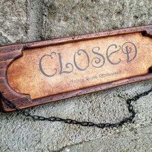 Open closed , custom made in Italy rustic style wooden window sign , store sign open closed