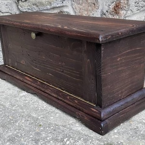 Antique wooden box handmade in Italy, rustic style reclaimed wood container in walnut color.