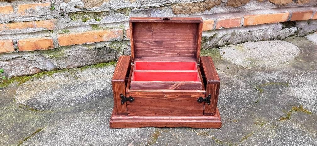 Hidden compartment box, antique wood box handmade in Italy, box with…