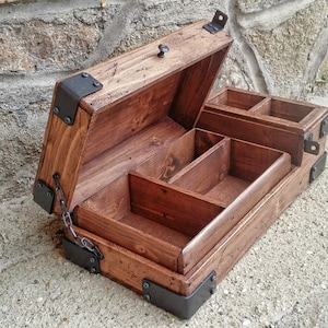 Men's valet  box for watch , sunglasses , jewelry , phone , wallet , handmade in Italy ,  reclaimed wood watch box , vintage jewelry box