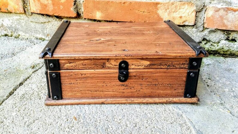 jewelry box with tray reclaimed wood keepsake box wood and metal box made in Italy