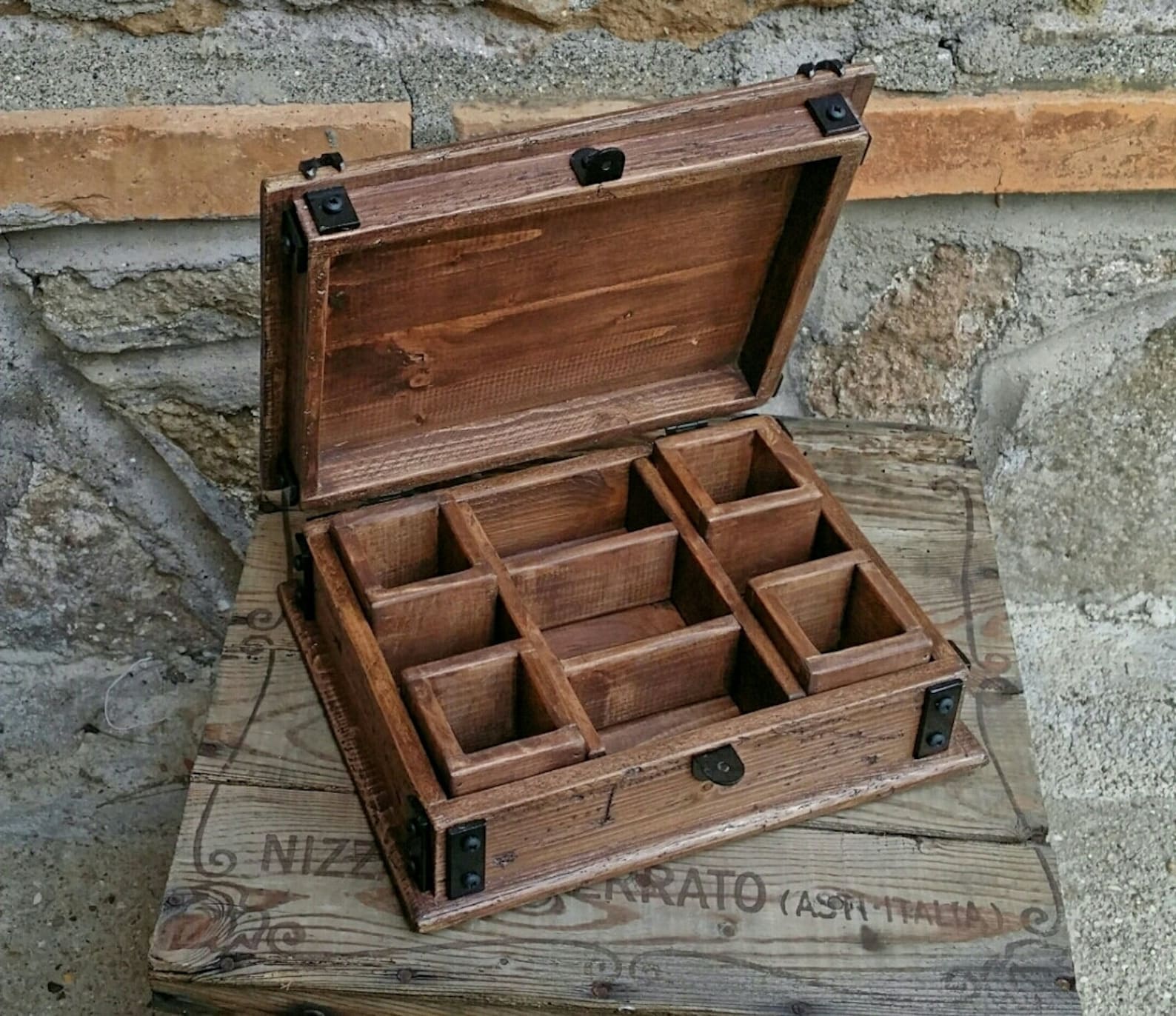 Scatola Per Gioielli Design Retrò Classico Fibbia Valigia Armadio In Legno - Foto 10