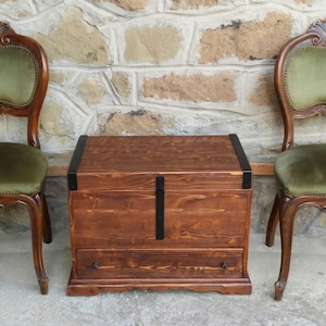 wooden trunk with tray and drawer , reclaimed wood and iron trunk , 100% handmade Italian trunk ,   blanket chest solid wood .
