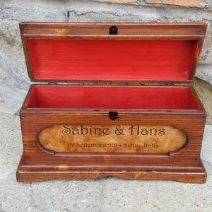 Wedding box engraved  , personalized  box  , custom wood box with name  , reclaimed  wood box handmade in Italy