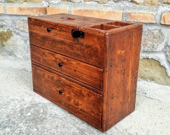 Wood chest of drawers jewelry box   , valet box hancrafted in Italy from old wood   , reclaimed wood and metal box made in Italy