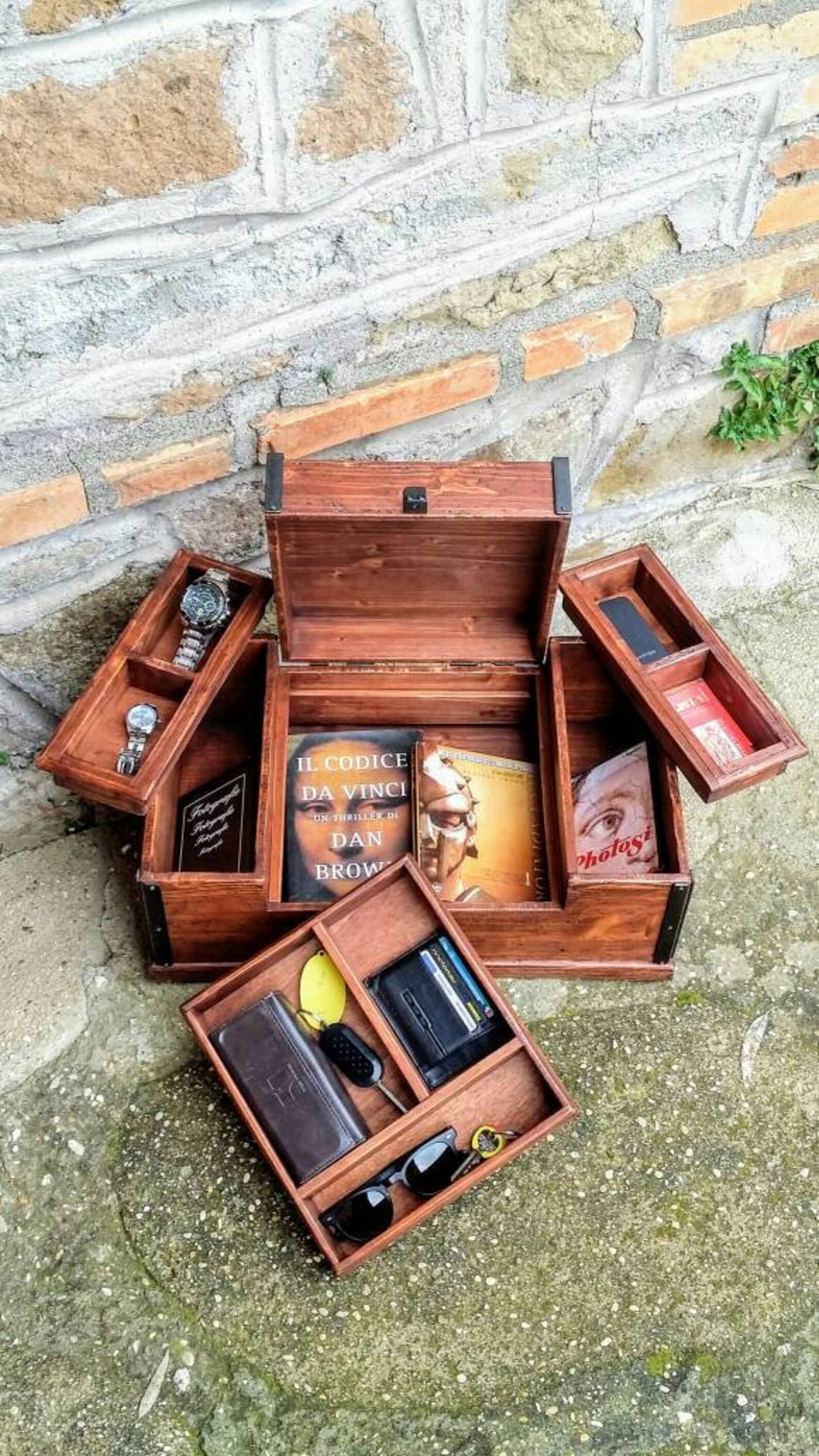 Large Valet Box With Lid Made in Italy Made of Old Wood Etsy