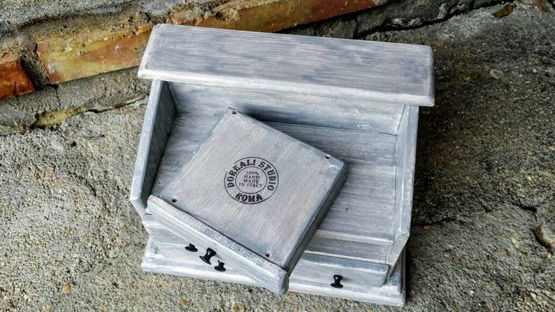 Italian jewelry box with drawers and hooks Shabby chic handmade wooden jewelry box