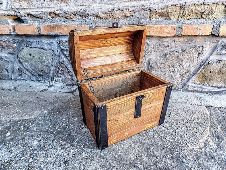 Rustic Wooden Treasure Chest Box With Hinged Lid – Vintage Style ...