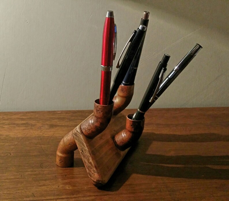 Pen Holden Reclaimed Wood And Copper Pipe Office Desk Accessories Walnut Color