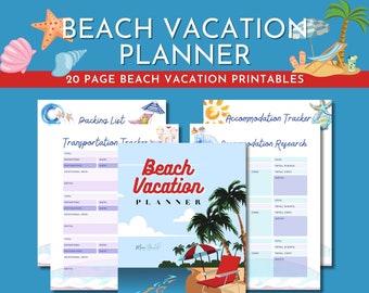 Planificateur de vacances à la plage | Suivi de voyage | Planification de vacances | Itinéraire de vacances | Voyage de vacances | 8,5 x 11 | Lettre | Téléchargement numérique