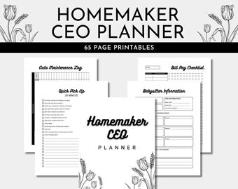 Homemaker CEO Planner Black and White | Mom Planner | Mom Recipe Planner | Mom Cleaning Planner | 8.5 x 11 | Letter | Digital Download