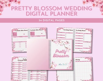 Agenda numérique de mariage Pretty Blossom | Planificateur de budget de mariage | Planificateur de tenues de mariage | Feuilles de travail pour mariage | Téléchargement numérique