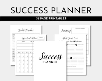 Success Planner Black and White | Habit Journal Tracker | Daily Weekly Monthly Yearly Goal Tracker | Gratitude Journal |8.5 x 11 | Letter