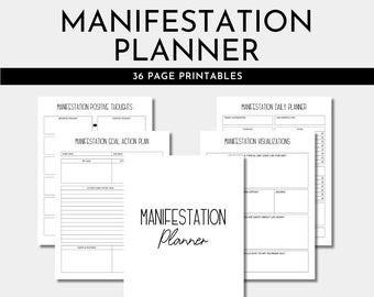 Manifestation Planner Black and White | Affirmation Action Plan Journal | Manifestation List | Self Care Manifestation Log | 8.5 x 11