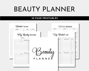 Beauty Planner Black and White | Skin Face Hair Beauty Care | Beauty Product Routine | Product List Review | 8.5 x 11 | Letter