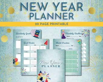 New Year Planner - 20 Page Printable - 8.5 x 11 - Letter - Goal Planner