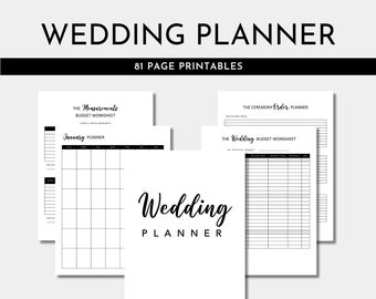 Wedding Planner Black and White | Wedding Plan Budget | Wedding Accessories Attire Checklist | Venue Reception  | 8.5 x 11 | Letter