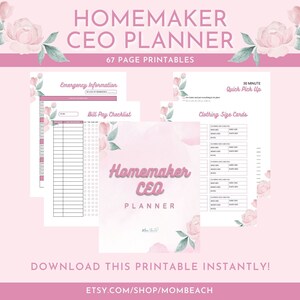 Homemaker CEO Planner | Mom Planner | Mom Expense Tracker | Mom Recipe Planner | Mom Cleaning Planner | 8.5 x 11 | Letter | Digital Download