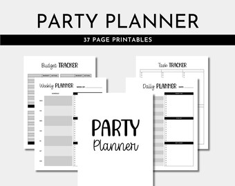 Party Planner Black and White | Party Tracker | Daily Weekly Planner | Party Checklist | 8.5 x 11 | Letter