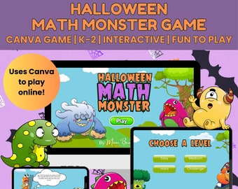 Halloween Monster Math Game | Canva Interactive Game | K-2 Educational Math Games | Spooky Fun!