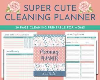 Super Cute Cleaning Planner - 49 Page Printable - 8.5 x 11 - Letter - Weekly Cleaning - Seasonal Cleaning