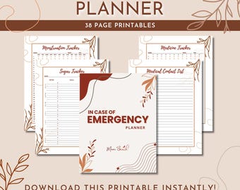 Planificateur d'urgence | Suivi des médicaments | Antécédents médicaux | Informations médicales | 8,5 x 11 | Lettre | Téléchargement numérique
