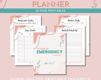 Pink Emergency Planner | Medication Tracker | Medical History | Medical Information | 8.5 x 11 | Letter | Digital Download