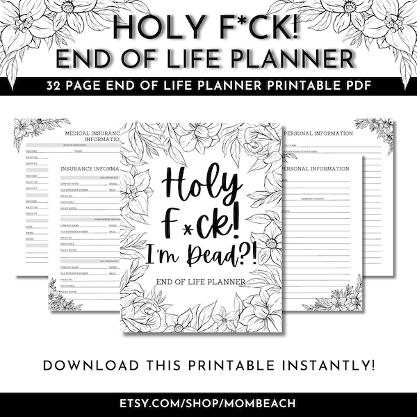 HF Final Wishes End of Life Planner | Last Will and Testament | Funeral Wishes | Obituary | 8.5 x 11 | Letter | Digital Download | Swan Song