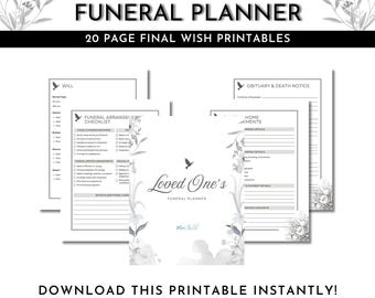 Loved One's Funeral Planner | Last Will and Testament | Funeral Wishes | Obituary | 8.5 x 11 | Letter | Digital Download
