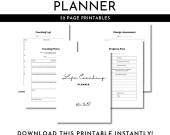 Life Coaching Planner Black and White | Life Progress Note | Life Assessment | Wellness Planning | 8.5 x 11 | Letter | Digital Download