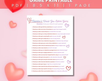 Valentine's Day Would You Rather Game Printable | US Letter | PDF | Party Game for Valentine's Day | Fun for Kids and Adults