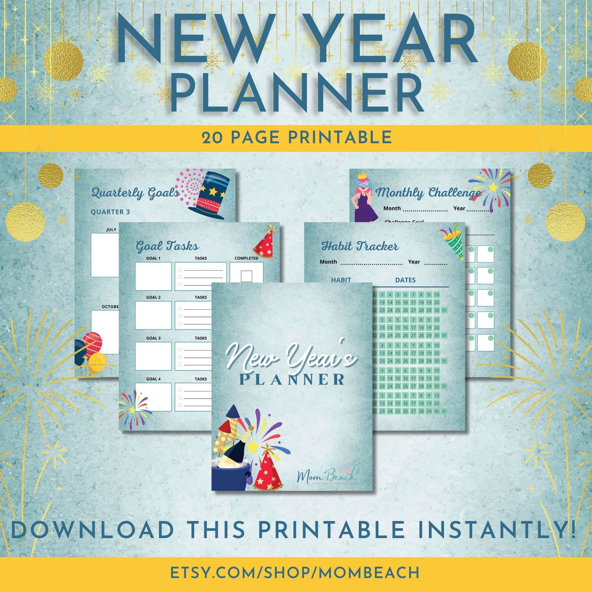 new year planner - 20 seite printable - 8,5 x 11 - letter - goal