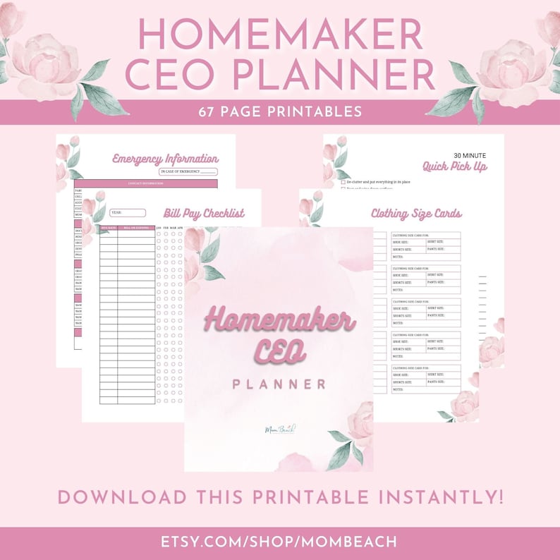 Homemaker CEO Planner | Mom Planner | Mom Expense Tracker | Mom Recipe ...