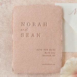 The Nouveau Suite Mini Save the Dates / CAMPIONI / carta colorata fatta a mano, save the date in stampa tipografica, save the date minimal, eco-friendly