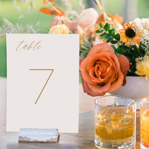 Números de mesa para bodas • Números de mesa impresos a doble cara de 5 x 7", números de mesa elegantes, letreros de mesa para bodas, números de mesa en cursiva