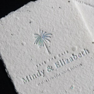 Mini réservez des dates pour mariage à destination / ÉCHANTILLONS / réservez des dates pour la plage, typographie en papier faite main, respectueux de l'environnement, papier à planter avec graines