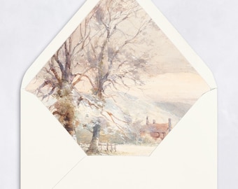 Snowy Winter Holiday Envelope Liners • DIY xmas cards, DIY holiday card, winter wonderland, watercolor, handmade christmas card envelopes
