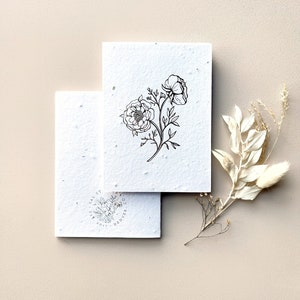 Conjunto de 8 cartões de peônia em papel de flores silvestres • Cartões de nota de folha • Folha de ouro • Papel com sementes • Ecológico • Em branco por dentro • Papel plantável