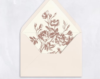 Vintage Roses Floral Envelope Liners • Preprinted envelope liner template, Rose Pink Envelope liner, DIY wedding card, DIY Liners