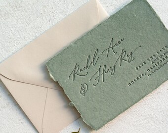 Letterpress Save the Date: Boho Handmade Paper Wedding Invitation, Elegant Design, Eco-Friendly, Mini Size