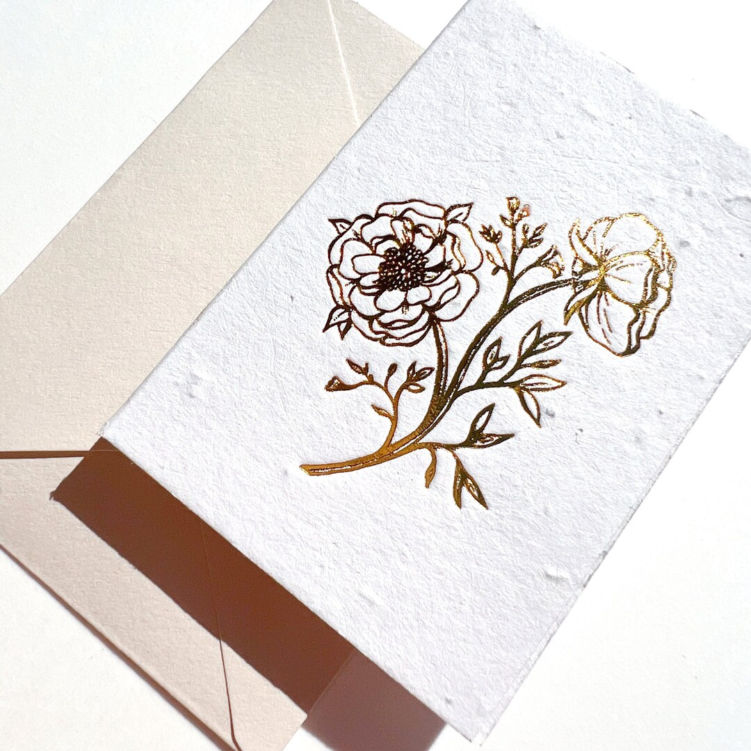 Peony Greeting Cards Set of 10 | Plantable Paper | Foil Notecards ...