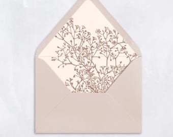 Floral Envelope Liners: A7 Wedding Invitation, Dusty Mauve Pink