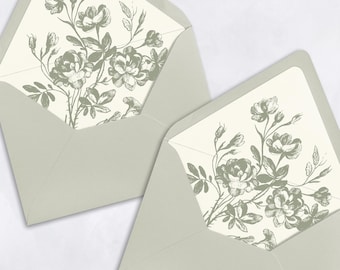 Vintage Sketched Roses Elegant Envelope Liners • Preprinted envelope liner template, Floral Envelope liner, DIY wedding card, DIY Liners