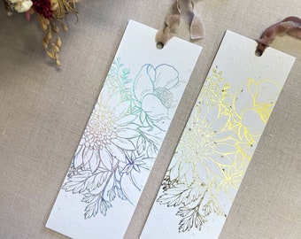 Seeded Paper Foil Bookmarks | Gift for her | Eco-Friendly | Holographic Foil | Gold Foil | Biodegradable Gift | Modern bookmark | Floral