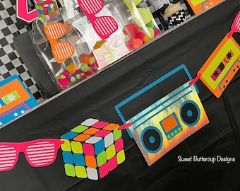 80's Party Icon Garland, I love the 80's, Old School Party, Throwback Party, Neon Party
