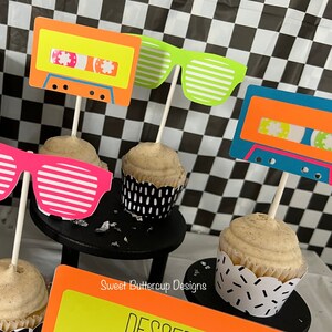 80&#39;s Party Cupcake Toppers, I love the 80&#39;s, Old School Party, Throwback Party, Neon Party