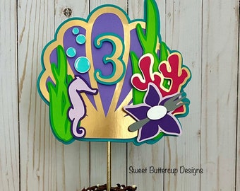 Mermaid Happy Cake topper, Little Mermaid Birthday Decorations , Under the Sea Party Decorations